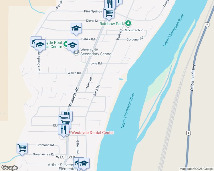 map of restaurants, bars, coffee shops, grocery stores, and more near 642 Stansfield Road in Kamloops