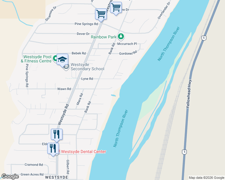 map of restaurants, bars, coffee shops, grocery stores, and more near 606 Porterfield Road in Kamloops