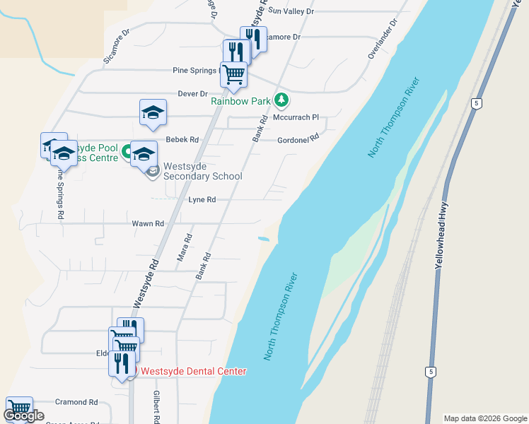 map of restaurants, bars, coffee shops, grocery stores, and more near 606 Porterfield Road in Kamloops