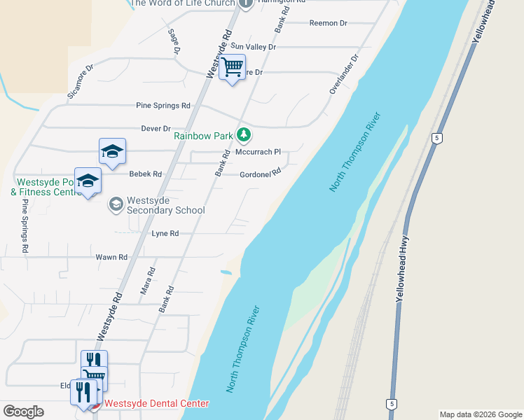 map of restaurants, bars, coffee shops, grocery stores, and more near 3287 Schubert Road in Kamloops