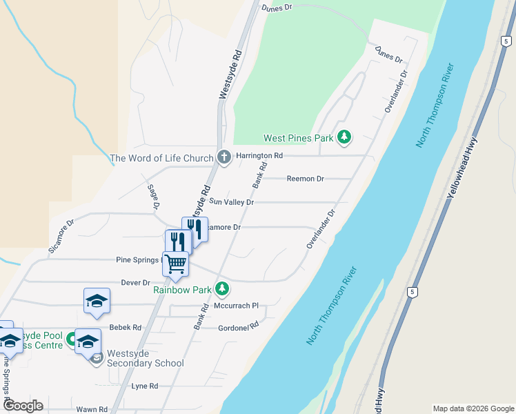 map of restaurants, bars, coffee shops, grocery stores, and more near 687 Sun Valley Drive in Kamloops