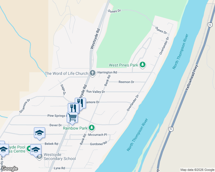 map of restaurants, bars, coffee shops, grocery stores, and more near 687 Sun Valley Drive in Kamloops