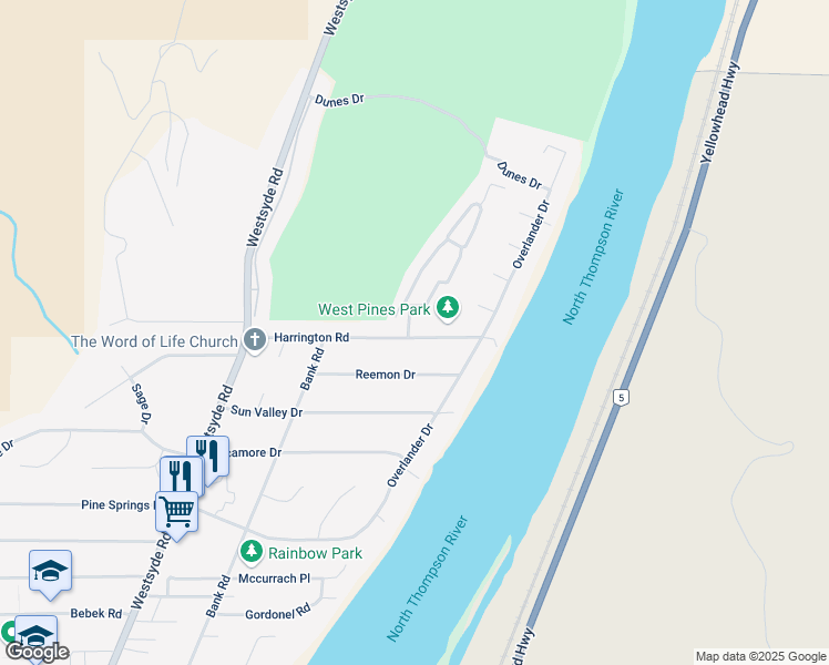 map of restaurants, bars, coffee shops, grocery stores, and more near 650 Harrington Road in Kamloops