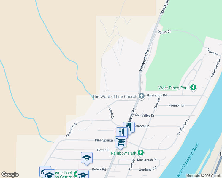 map of restaurants, bars, coffee shops, grocery stores, and more near 890 Ida Lane in Kamloops