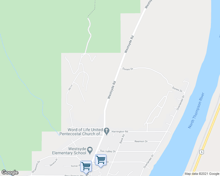 map of restaurants, bars, coffee shops, grocery stores, and more near 3728 Westsyde Road in Kamloops
