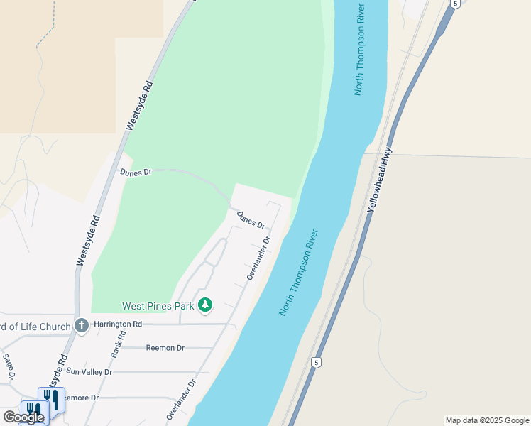 map of restaurants, bars, coffee shops, grocery stores, and more near 3762 Overlander Drive in Kamloops