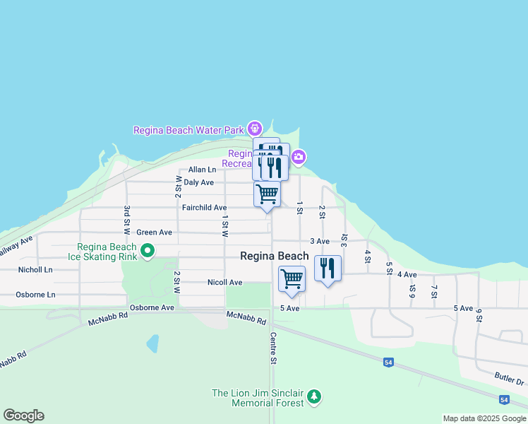 map of restaurants, bars, coffee shops, grocery stores, and more near 218 Centre Street in Regina Beach