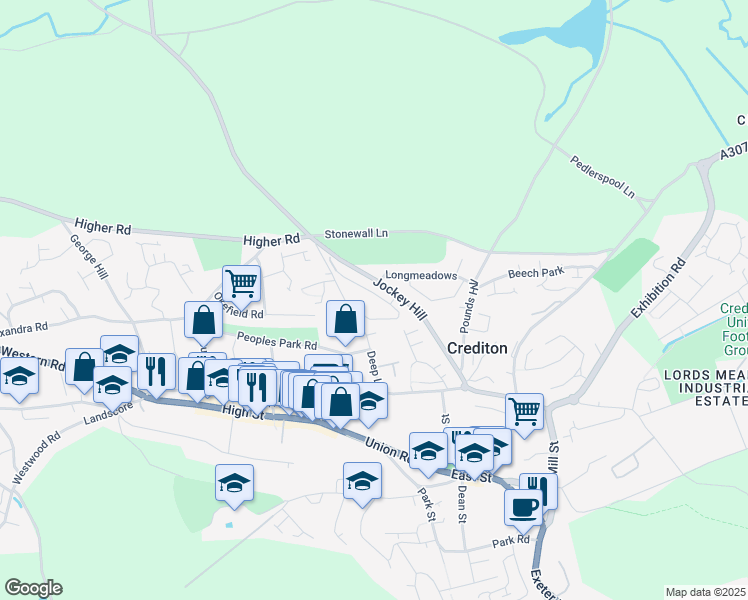 map of restaurants, bars, coffee shops, grocery stores, and more near Prince of Wales Road in Devon