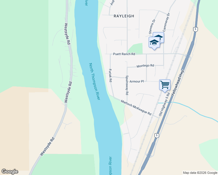 map of restaurants, bars, coffee shops, grocery stores, and more near 4240 Furiak Road in Kamloops