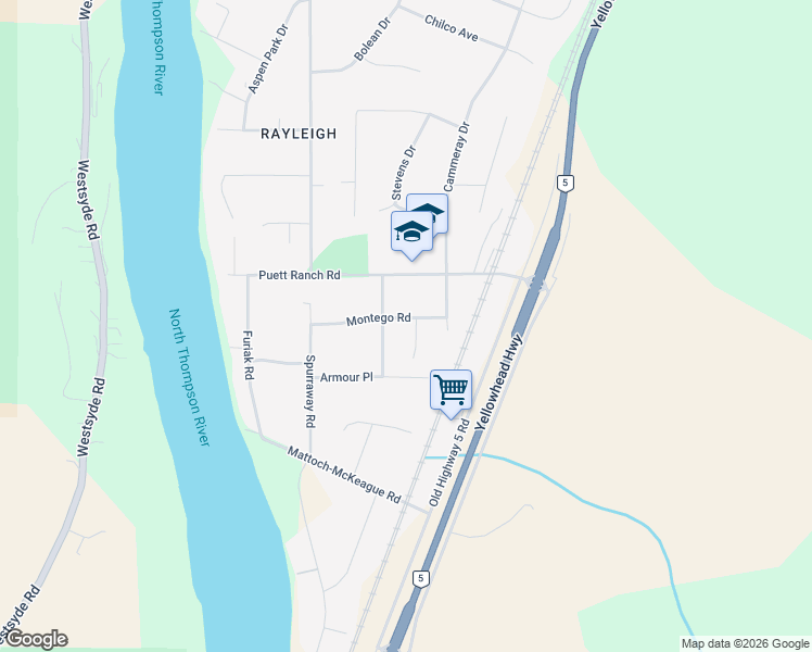 map of restaurants, bars, coffee shops, grocery stores, and more near 321 Montego Road in Kamloops