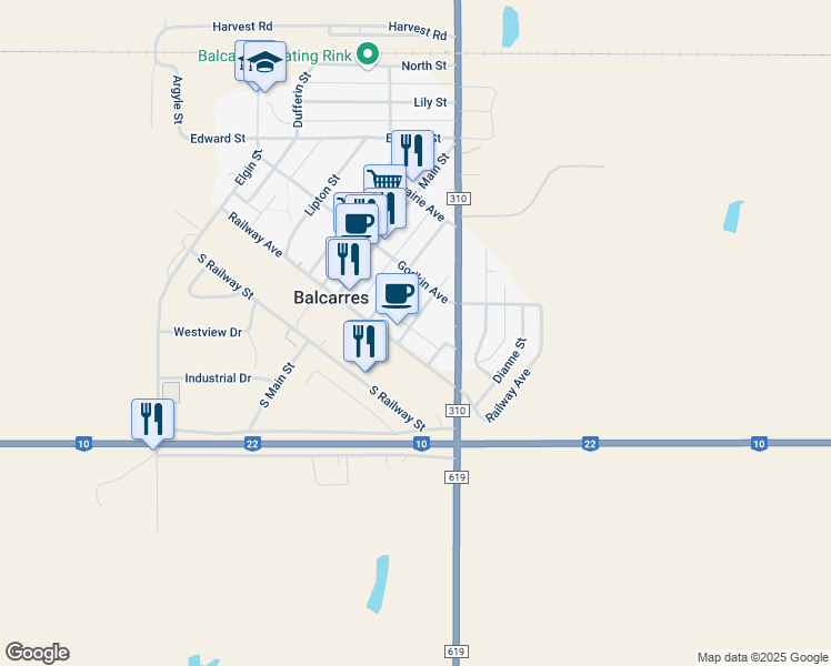 map of restaurants, bars, coffee shops, grocery stores, and more near 107 George Street in Balcarres