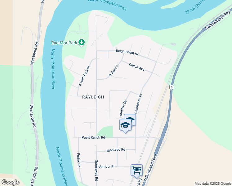 map of restaurants, bars, coffee shops, grocery stores, and more near 293 Chetwynd Drive in Kamloops