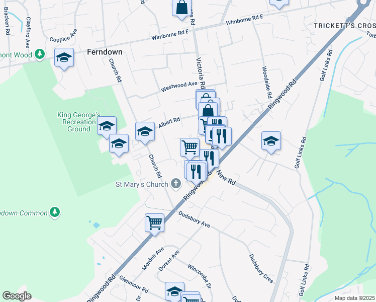 map of restaurants, bars, coffee shops, grocery stores, and more near Pennys Walk in Dorset
