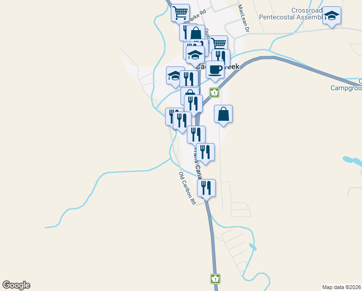 map of restaurants, bars, coffee shops, grocery stores, and more near 1055 Old Cariboo Road in Cache Creek