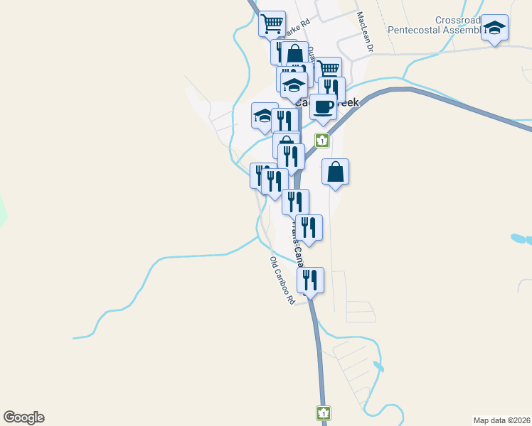 map of restaurants, bars, coffee shops, grocery stores, and more near 1055 Old Cariboo Road in Cache Creek