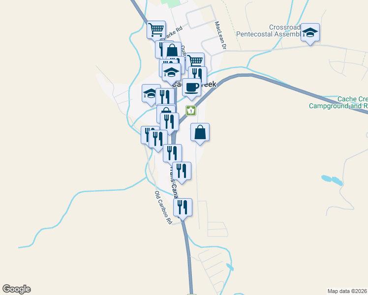 map of restaurants, bars, coffee shops, grocery stores, and more near 1069 Trans-Canada Highway in Cache Creek