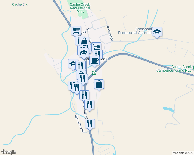 map of restaurants, bars, coffee shops, grocery stores, and more near 1155 Collins Road in Cache Creek