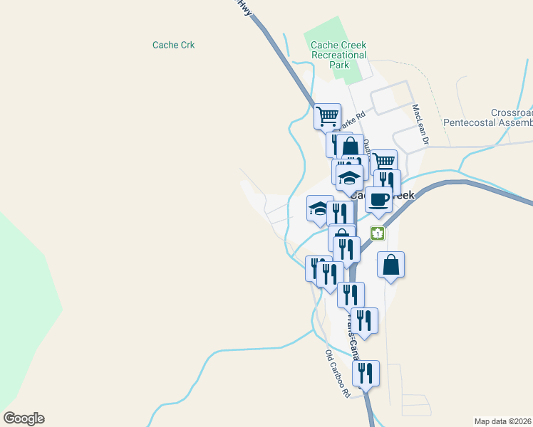 map of restaurants, bars, coffee shops, grocery stores, and more near 1321 Old Cariboo Road in Cache Creek