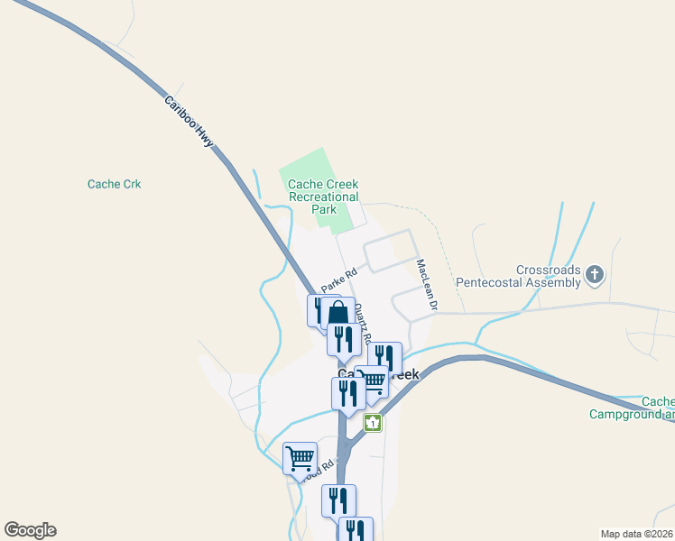 map of restaurants, bars, coffee shops, grocery stores, and more near in Cache Creek
