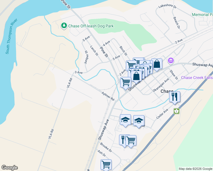 map of restaurants, bars, coffee shops, grocery stores, and more near 105-115 Aylmer Road in Chase