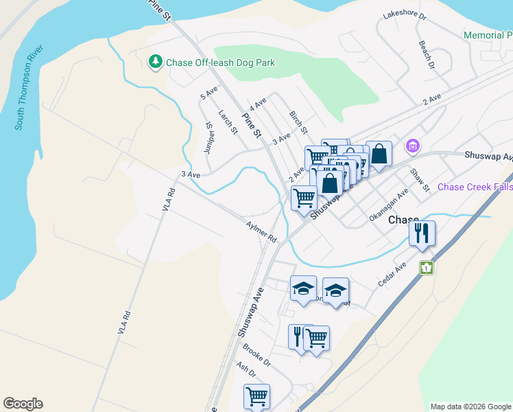 map of restaurants, bars, coffee shops, grocery stores, and more near 105-115 Aylmer Road in Chase