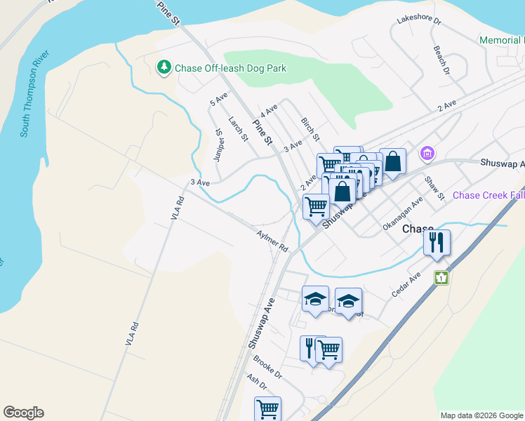 map of restaurants, bars, coffee shops, grocery stores, and more near 105-115 Aylmer Road in Chase
