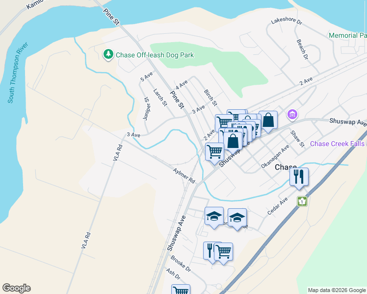 map of restaurants, bars, coffee shops, grocery stores, and more near 105-115 Aylmer Road in Chase