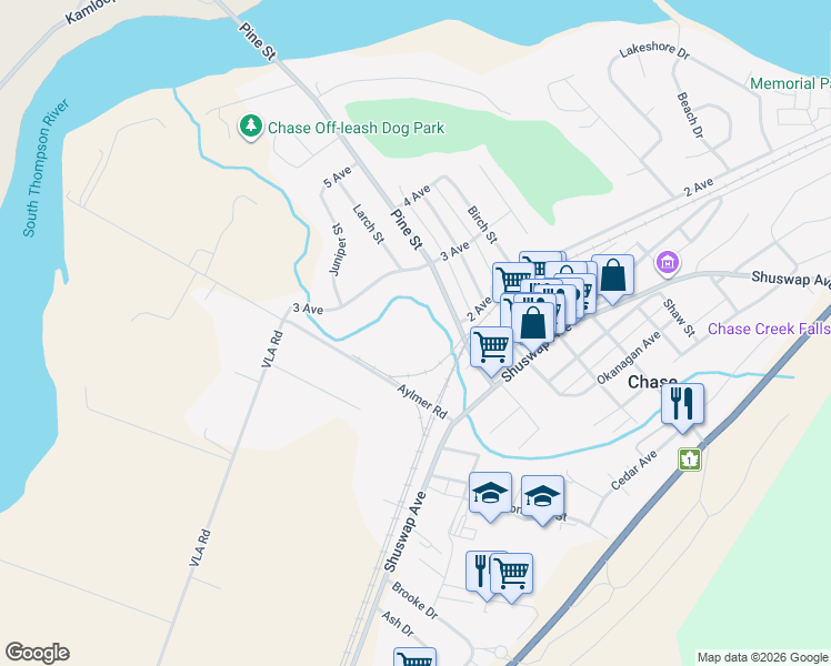 map of restaurants, bars, coffee shops, grocery stores, and more near 105-115 Aylmer Road in Chase