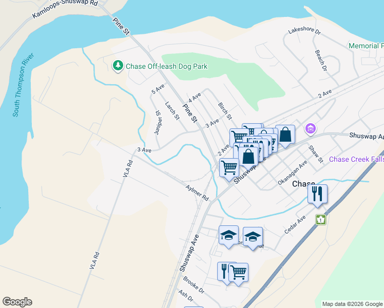 map of restaurants, bars, coffee shops, grocery stores, and more near 105-115 Aylmer Road in Chase