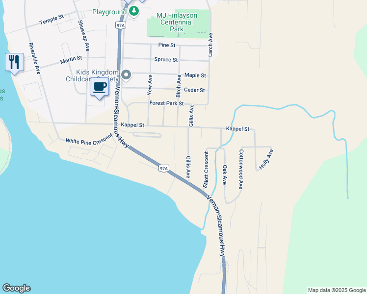 map of restaurants, bars, coffee shops, grocery stores, and more near 426 Gillis Avenue in Sicamous