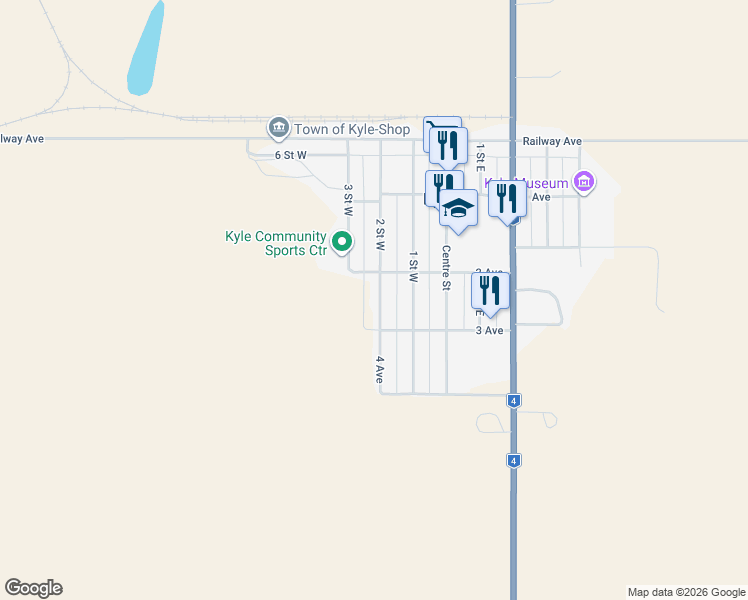 map of restaurants, bars, coffee shops, grocery stores, and more near 300 2 Street West in Kyle