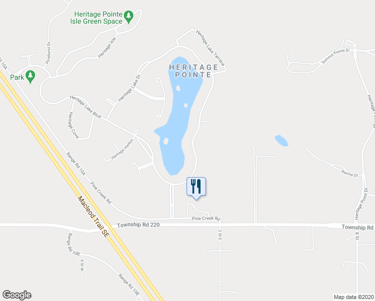 map of restaurants, bars, coffee shops, grocery stores, and more near 40 Heritage Lake Drive in De Winton