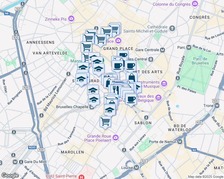map of restaurants, bars, coffee shops, grocery stores, and more near in Brussels