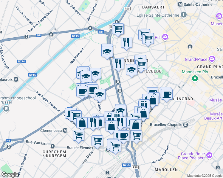 map of restaurants, bars, coffee shops, grocery stores, and more near 10 Chaussée de Mons in Anderlecht