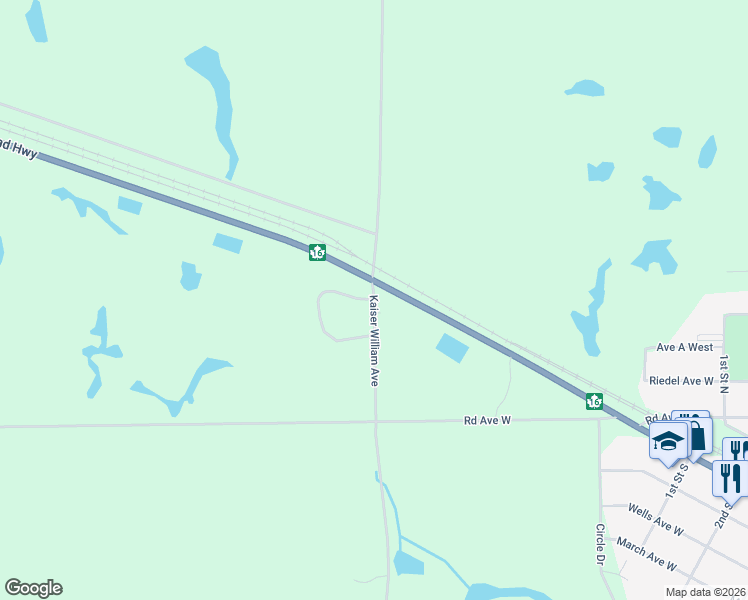 map of restaurants, bars, coffee shops, grocery stores, and more near Kaiser William Avenue in Langenburg