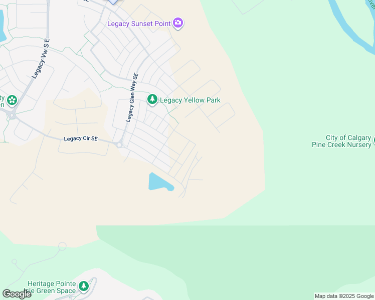 map of restaurants, bars, coffee shops, grocery stores, and more near Legacy Glen Way SE in Calgary