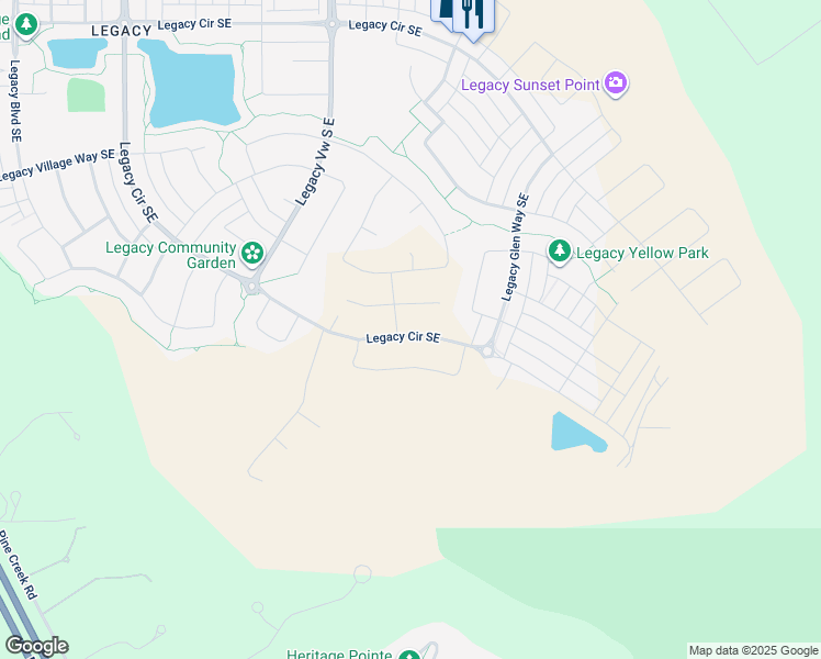 map of restaurants, bars, coffee shops, grocery stores, and more near Legacy Glen Way SE in Calgary