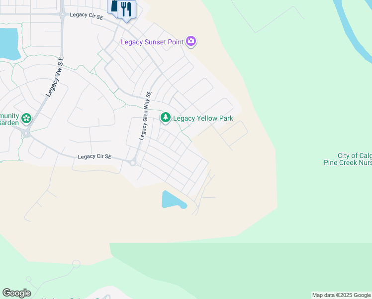 map of restaurants, bars, coffee shops, grocery stores, and more near Legacy Glen Rise Southeast in Calgary