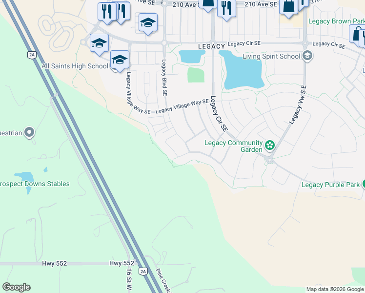 map of restaurants, bars, coffee shops, grocery stores, and more near 105 Legacy Mount Southeast in De Winton