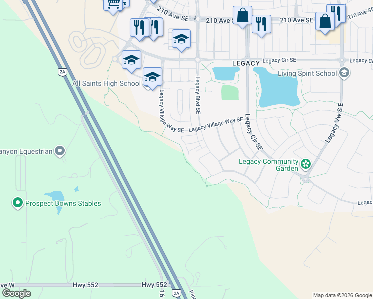 map of restaurants, bars, coffee shops, grocery stores, and more near 245 Legacy Point Southeast in Calgary