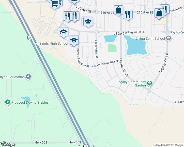 map of restaurants, bars, coffee shops, grocery stores, and more near 245 Legacy Point Southeast in Calgary
