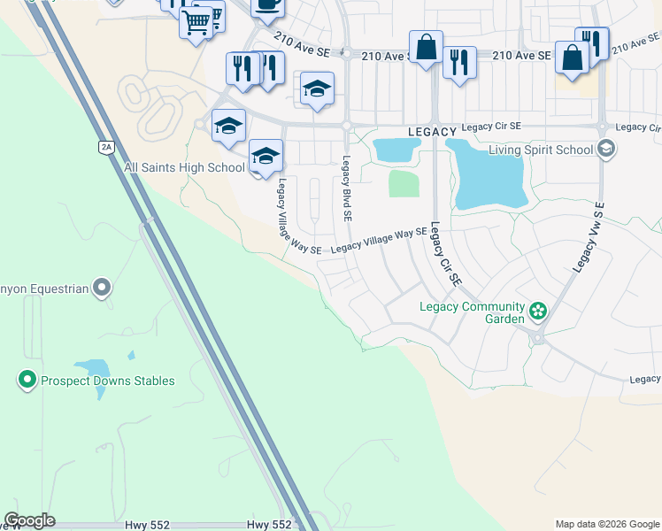 map of restaurants, bars, coffee shops, grocery stores, and more near 245 Legacy Point Southeast in Calgary