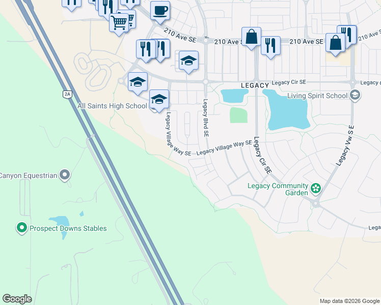 map of restaurants, bars, coffee shops, grocery stores, and more near 418 Legacy Village Way Southeast in De Winton