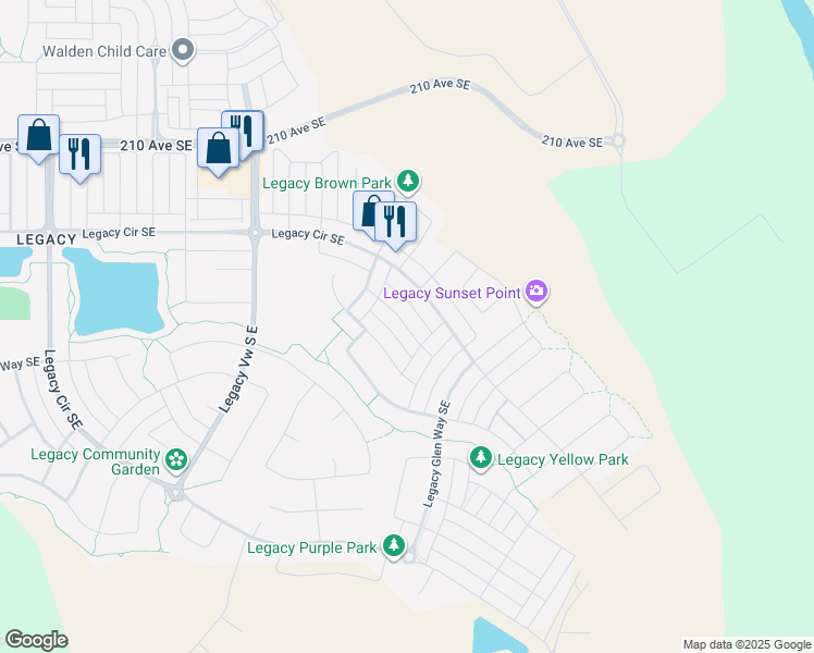 map of restaurants, bars, coffee shops, grocery stores, and more near Legacy Glen Street South East in Calgary
