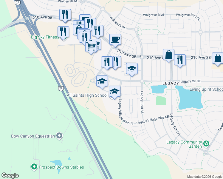 map of restaurants, bars, coffee shops, grocery stores, and more near in Calgary