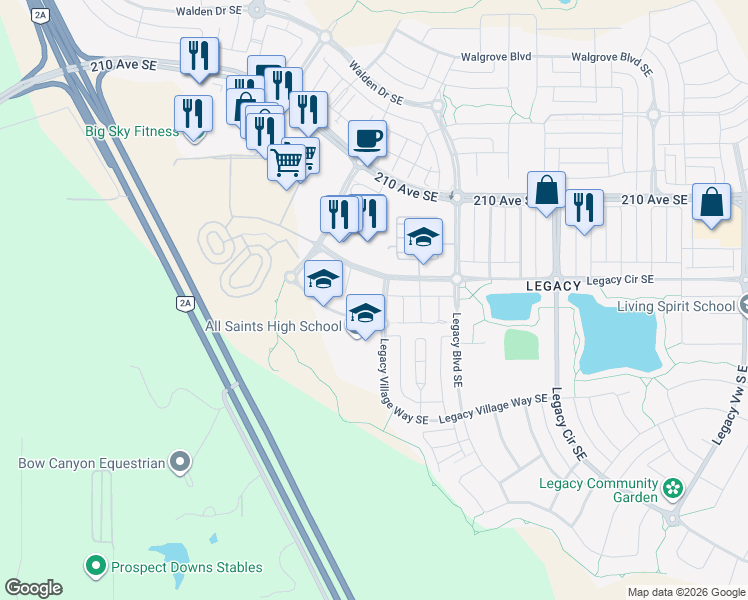 map of restaurants, bars, coffee shops, grocery stores, and more near in Calgary