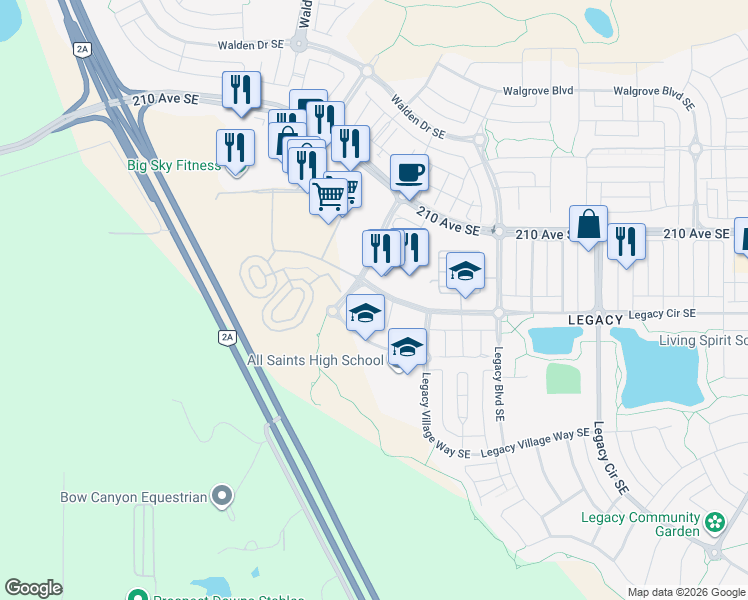 map of restaurants, bars, coffee shops, grocery stores, and more near in Calgary