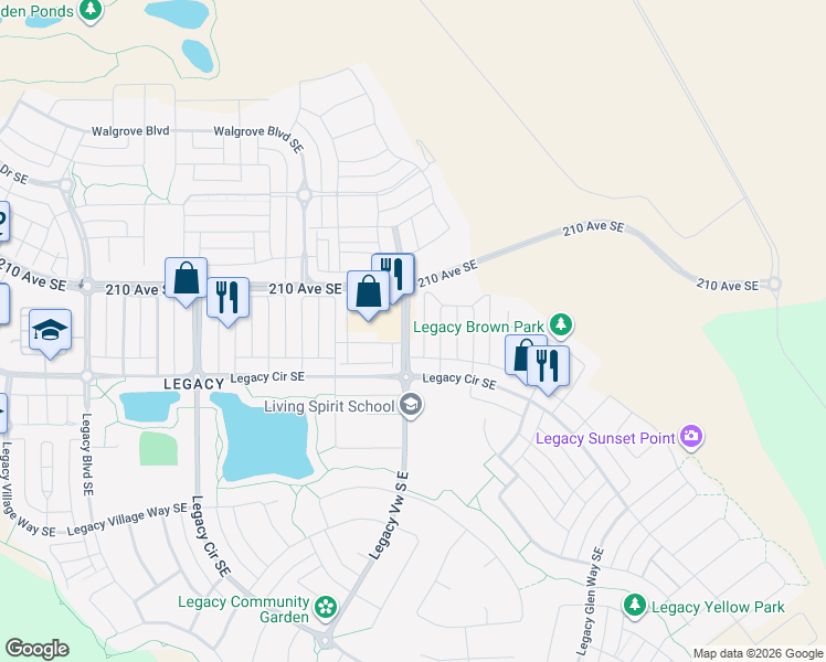 map of restaurants, bars, coffee shops, grocery stores, and more near 68 Legacy View Southeast in De Winton