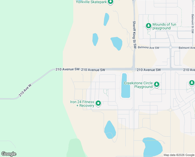 map of restaurants, bars, coffee shops, grocery stores, and more near 127 Creekside Drive Southwest in Calgary