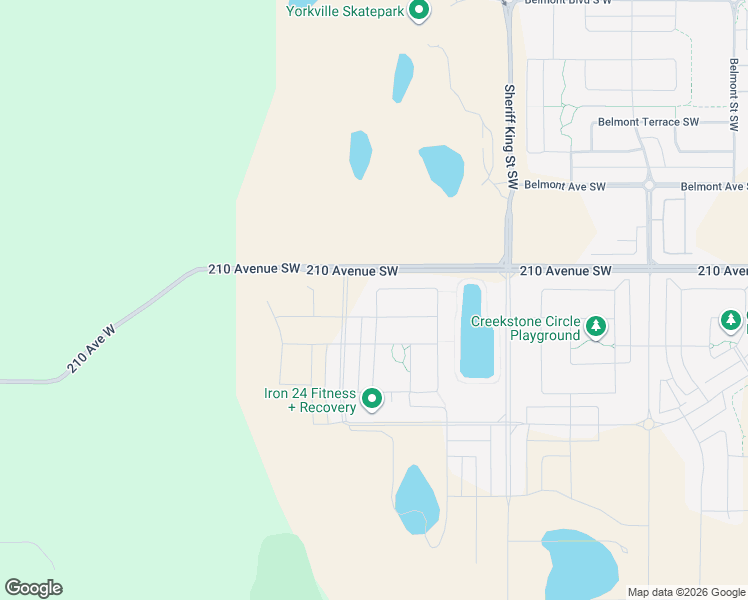 map of restaurants, bars, coffee shops, grocery stores, and more near 127 Creekside Drive Southwest in Calgary